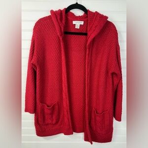 Christopher & Banks Petite,  size M, red hooded open cardigan sweater.